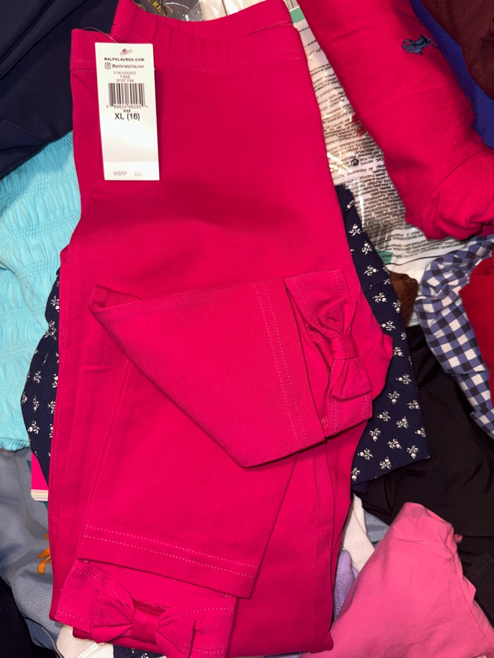 Polo by Ralph Lauren Girls Bright Pink Bow-Accent Leggings